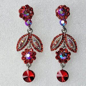 Red Rhinestone Chandelier Earrings